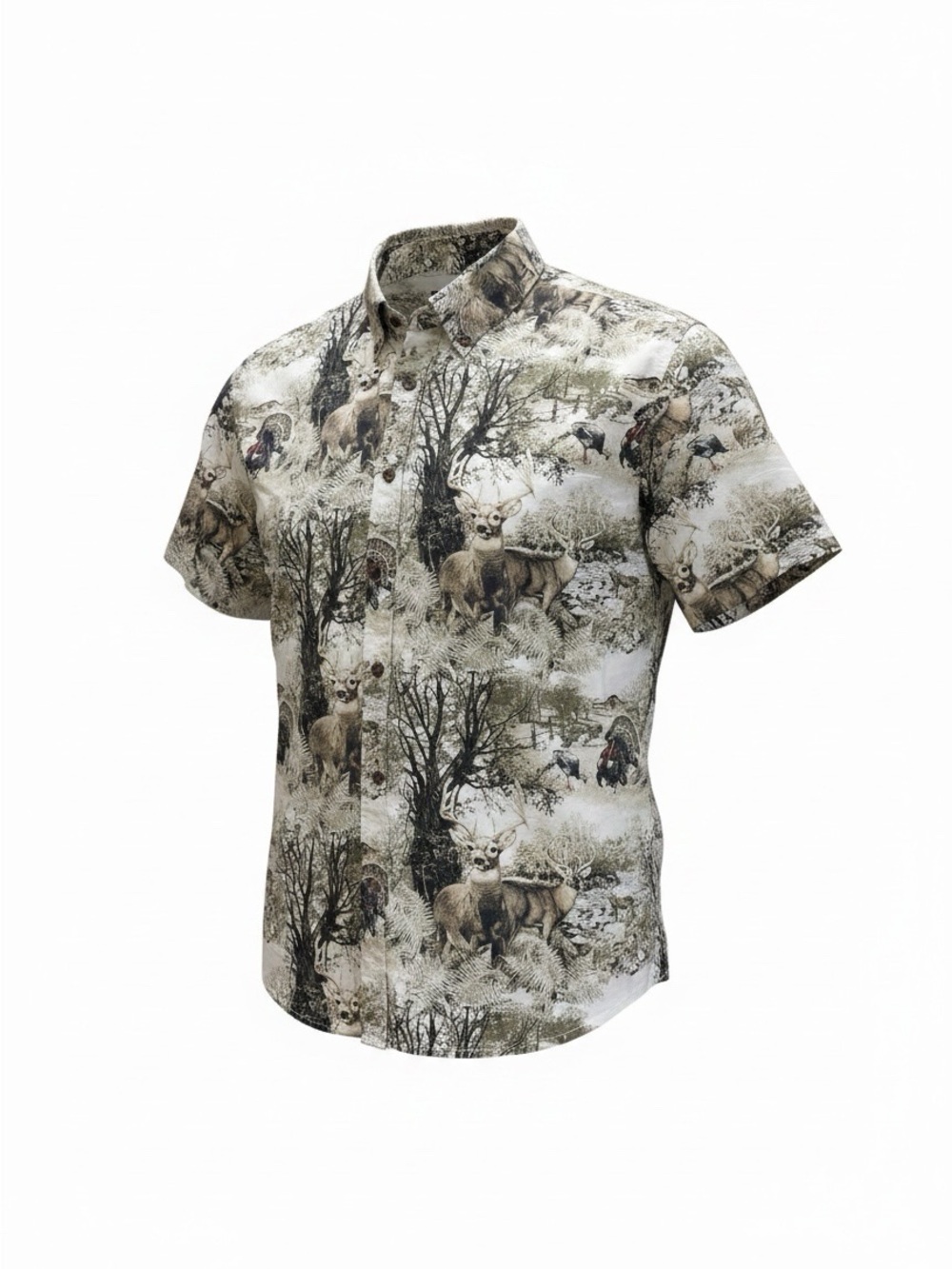 MAGELLAN Sportwe Shirt in White and Olive Wildlife Print Sz: L